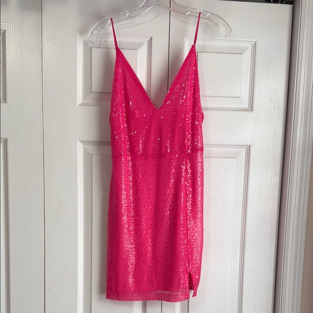 Pink Sequin Mini Dress